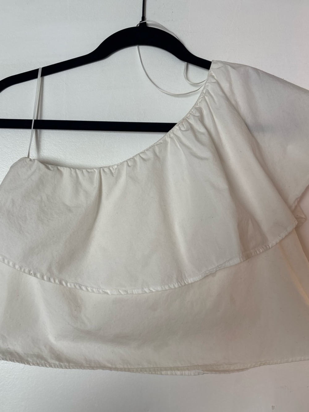 Zara White One-Shoulder Ruffle Crop Top